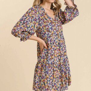 Umgee-1x Navy Floral Dress with POCKETS